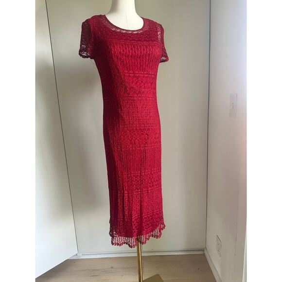 Y2K Red Crochet Dress Vampy Going out Midi Fit Size Small Party Sexy - Picture 1 of 6